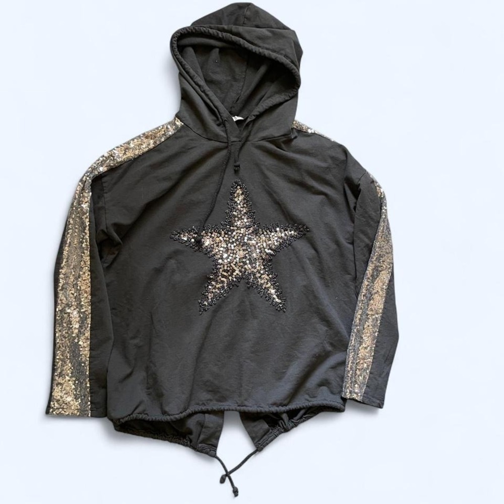Silver sequin star gray hoodie size S‎